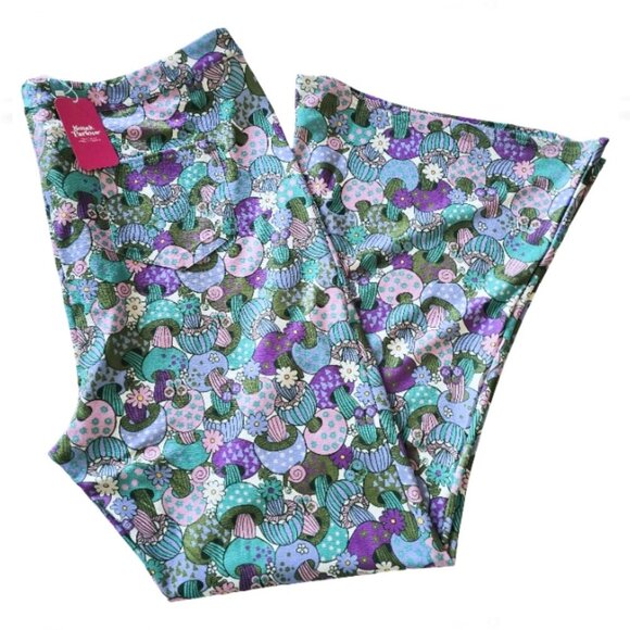 SMAK PARLOUR NWT Groovy Mushrooms Flare Pants Size 4X Stretch Bell Bottoms - Picture 4 of 10
